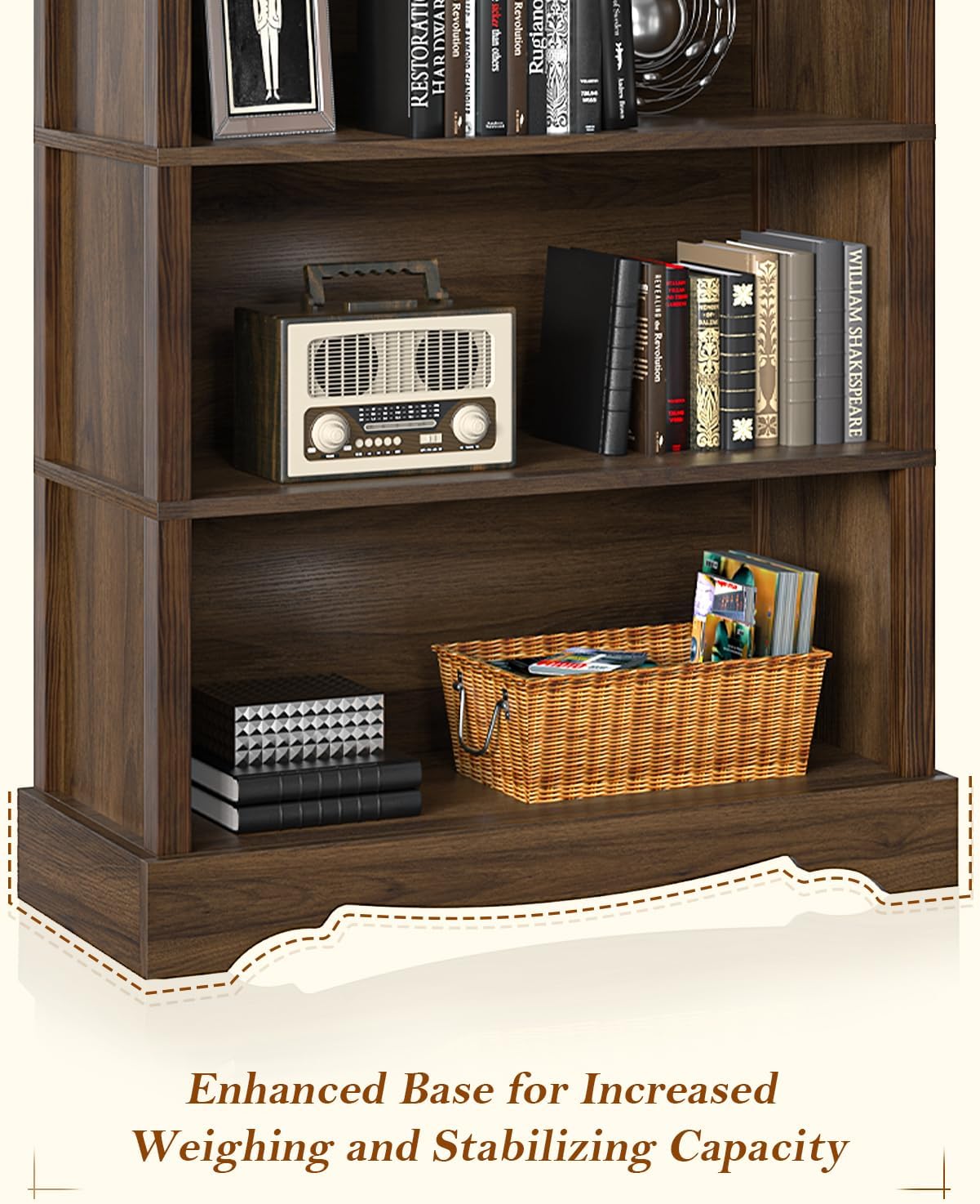 TVU 5-Tier Wooden Bookshelf, 31.5" W x 65" H ×9.9" D Bookshelf with Storage, Floor Standing Modern Style Display Bookcase for Living Room, Office, Study Room, Entryway, Brown - Image 9