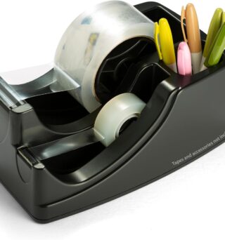 Officemate Recycled 2-in-1 Heavy Duty Tape Dispenser, 1" and 3" Cores, Black (96690)