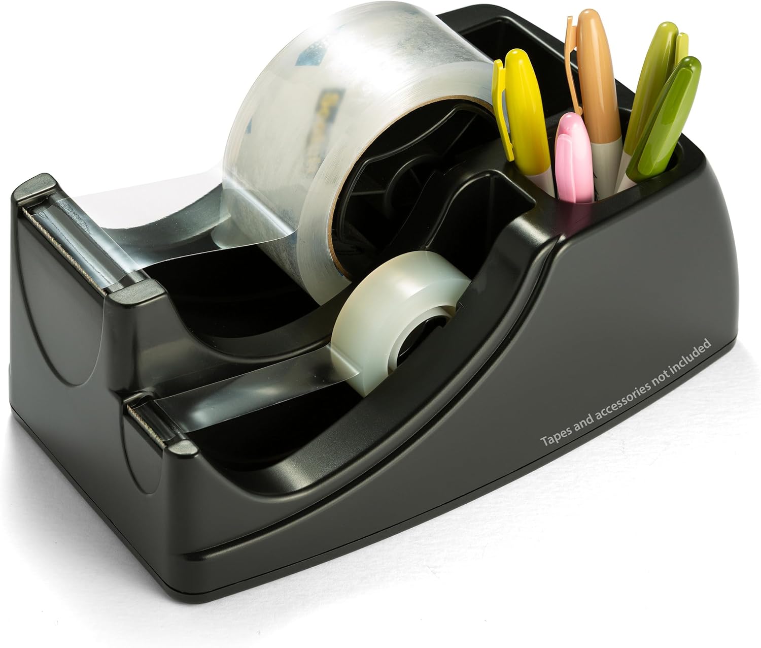 Officemate Recycled 2-in-1 Heavy Duty Tape Dispenser, 1" and 3" Cores, Black (96690)