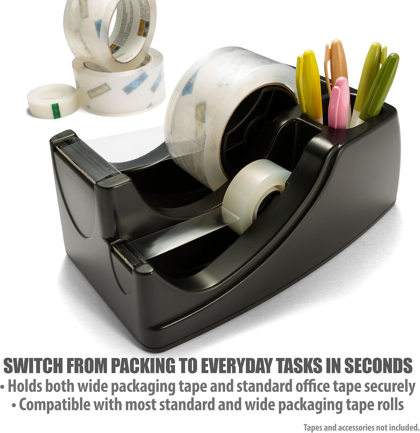 Officemate Recycled 2-in-1 Heavy Duty Tape Dispenser, 1" and 3" Cores, Black (96690) - Image 3