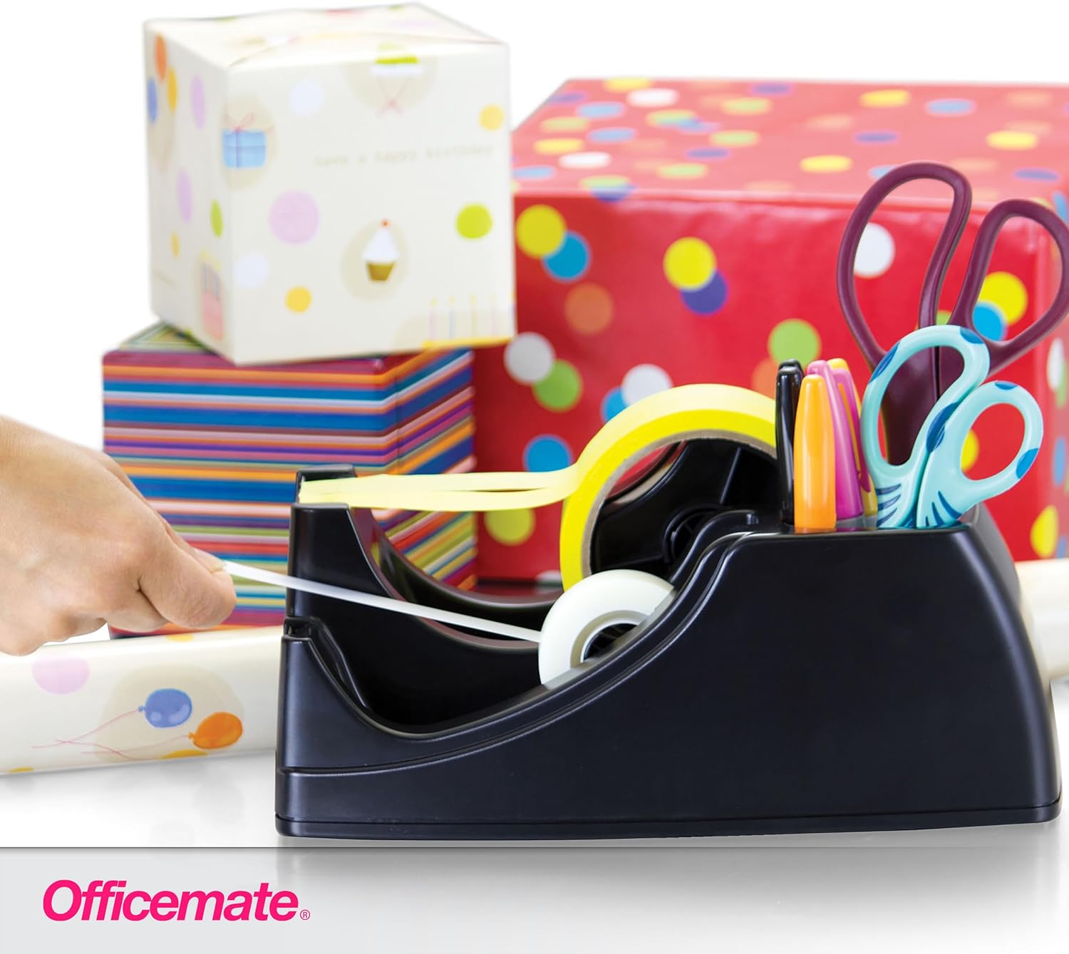 Officemate Recycled 2-in-1 Heavy Duty Tape Dispenser, 1" and 3" Cores, Black (96690) - Image 7